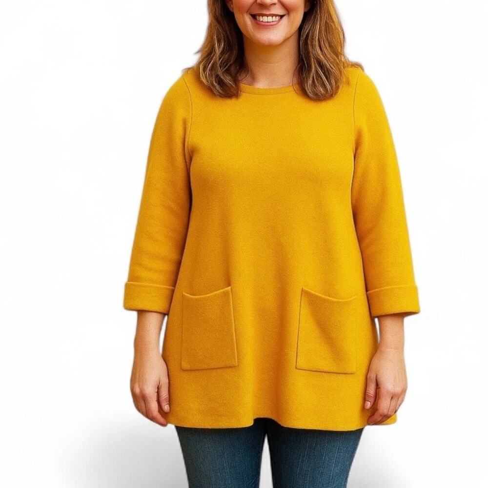 Cynthia Rowley Sweater Mustard Yellow Front Pockets Knit Top SMALL